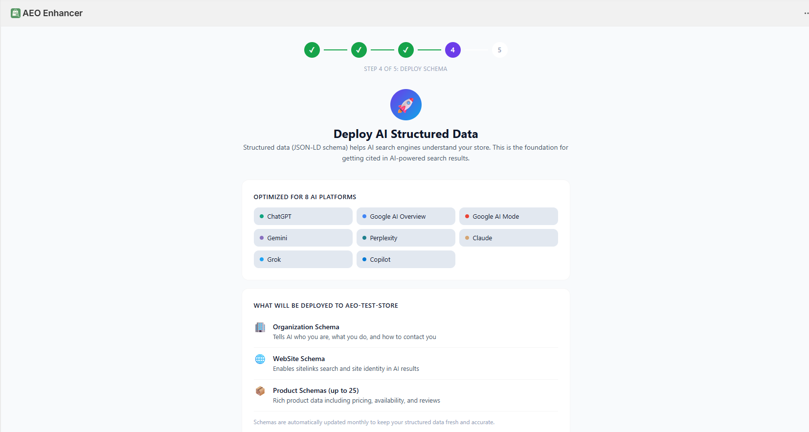 Deploy AI Structured Data — optimized for ChatGPT, Google AI, Gemini, Perplexity, Claude, Grok, and Copilot